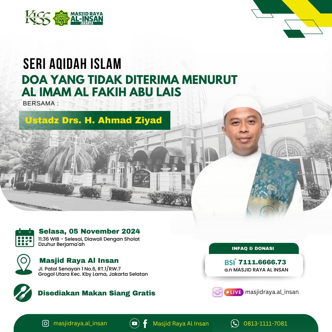 KAJIAN ISLAM SELASA SIANG dgn tema "DOA YANG TIDAK DITERIMA MENURUT AL IMAM AL FAKIH ABU LAIS"